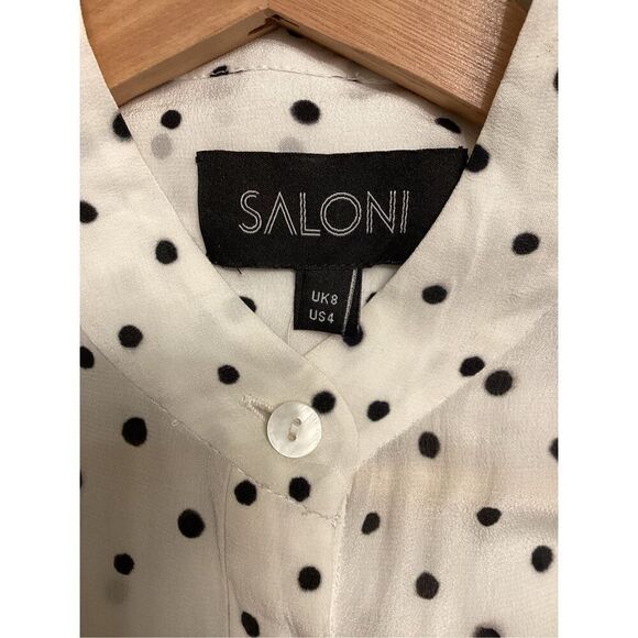 Saloni Silk Polka Dot Button Up Balloon Sleeve Blouse Black White - Picture 11 of 14